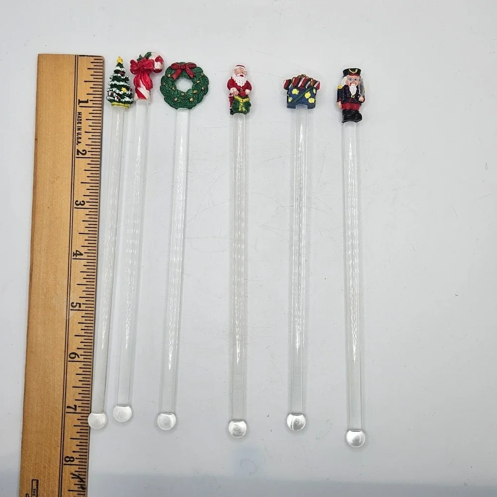 Vintage Christmas‎ Swizzle Stir Sticks Lot of 6 Santa Nutcracker Wreath